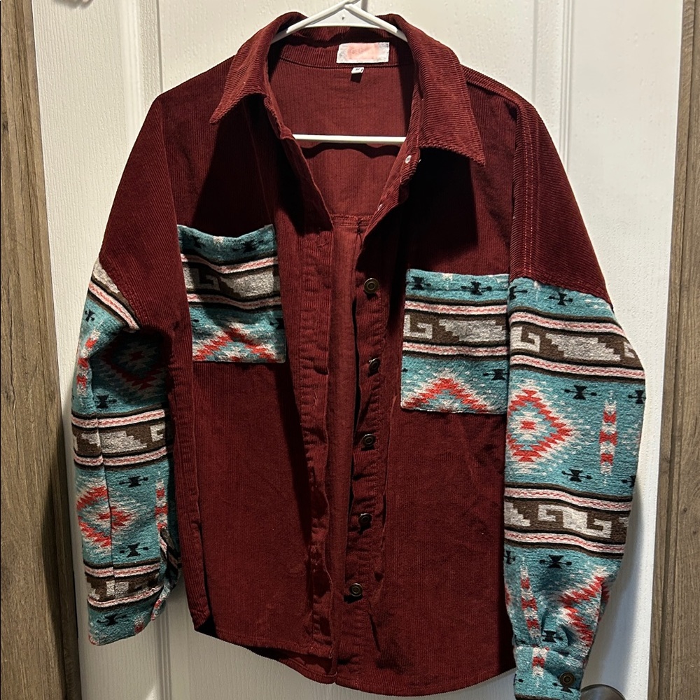 Women's Burgundy and Patterned Jacket